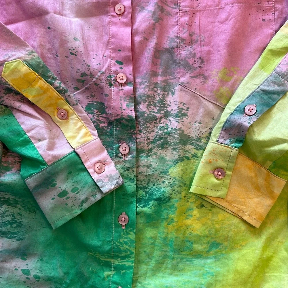 THE KIT WOMENS TIE DYE SPLATTER BUTTON UP SHIRT
SIZE XS - Picture 6 of 7